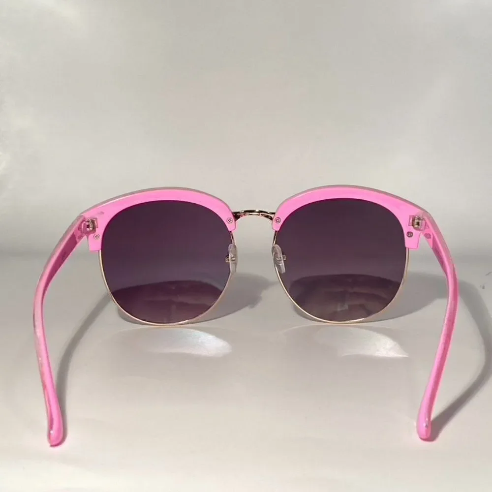 0633 Pink Plastic and Gold Metal Mirrored Green Lense Sunglasses New
